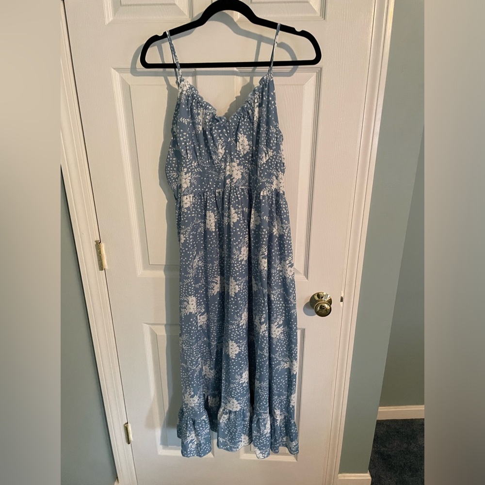 Blue and White floral midi dress